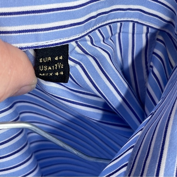 MASSIMO Dutti Men’s Italian Easy Iron Button Dress Shirt 44 17.5 Blue Stripe - Picture 5 of 7